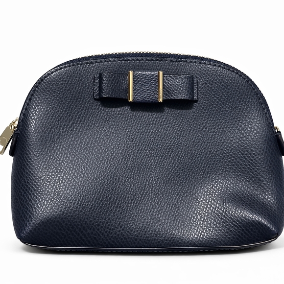 Coach Handbags - Coach Navy Pebbled Leather Bow Cosmetic Bag Pouch Clutch